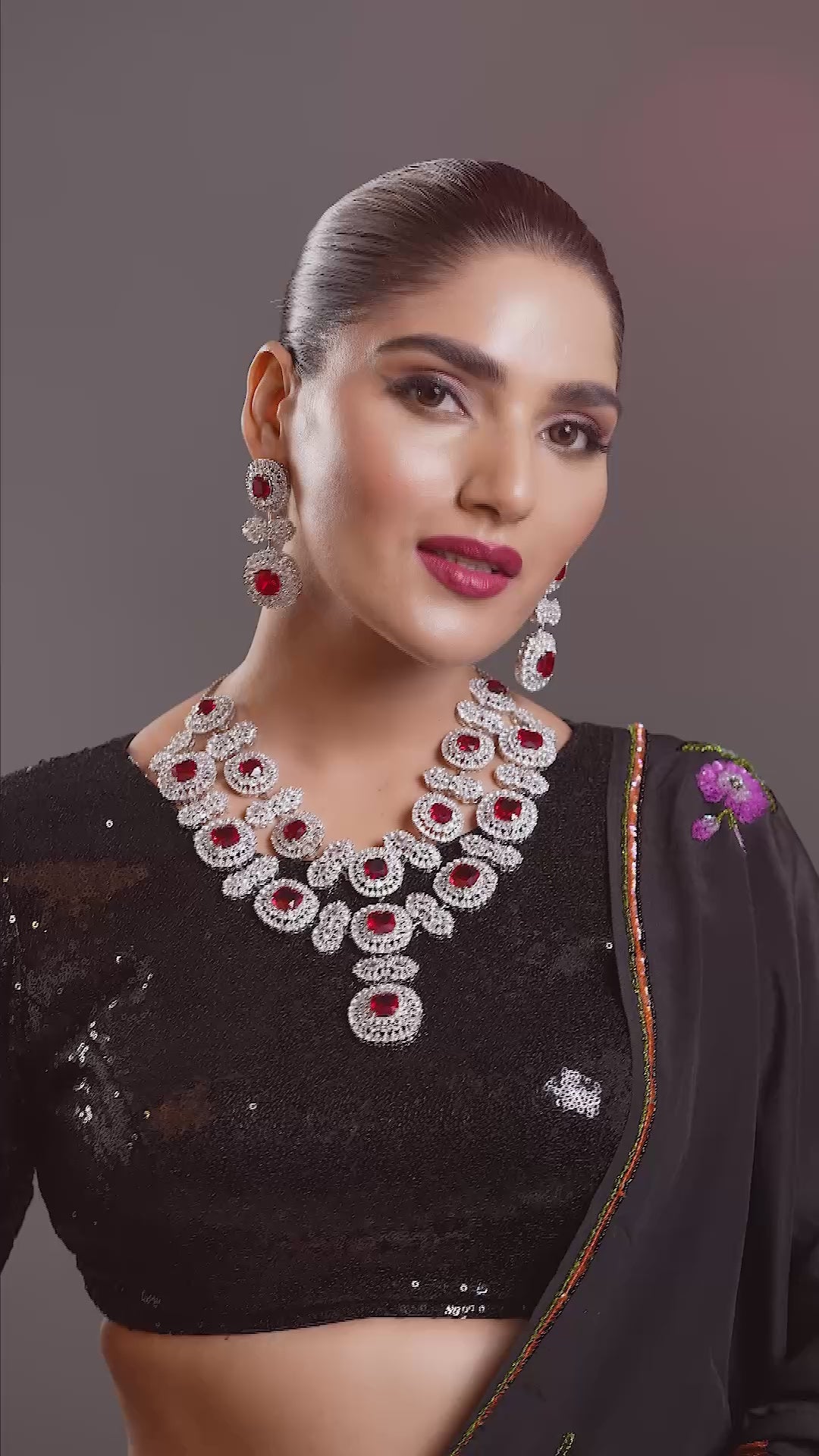 Sparkling Elegance Red Statement American Diamond Necklace