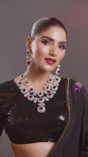 Sparkling Elegance Red Statement American Diamond Necklace