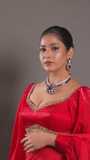 Silver Finish Red Stone Necklace