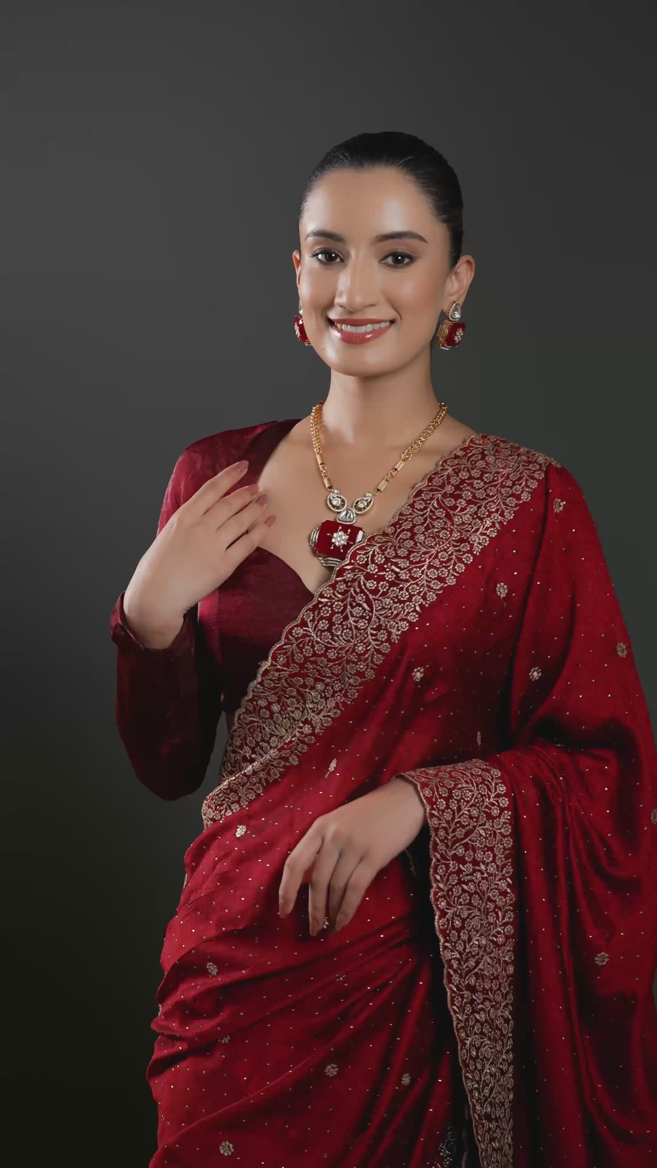 Gold Finish Kundan & Ruby Red Stone Meenakari Necklace