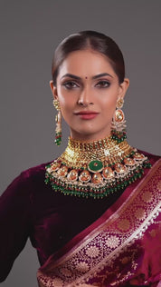 Regal Grandeur Kundan Meenakari Full Neck Heavy Necklace
