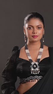 Black Onyx Pendant With Beads Necklace