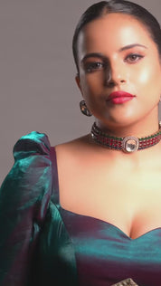Square Shape Kundan Polki Pendant CZ With Kundan Gold Plated Choker Necklace