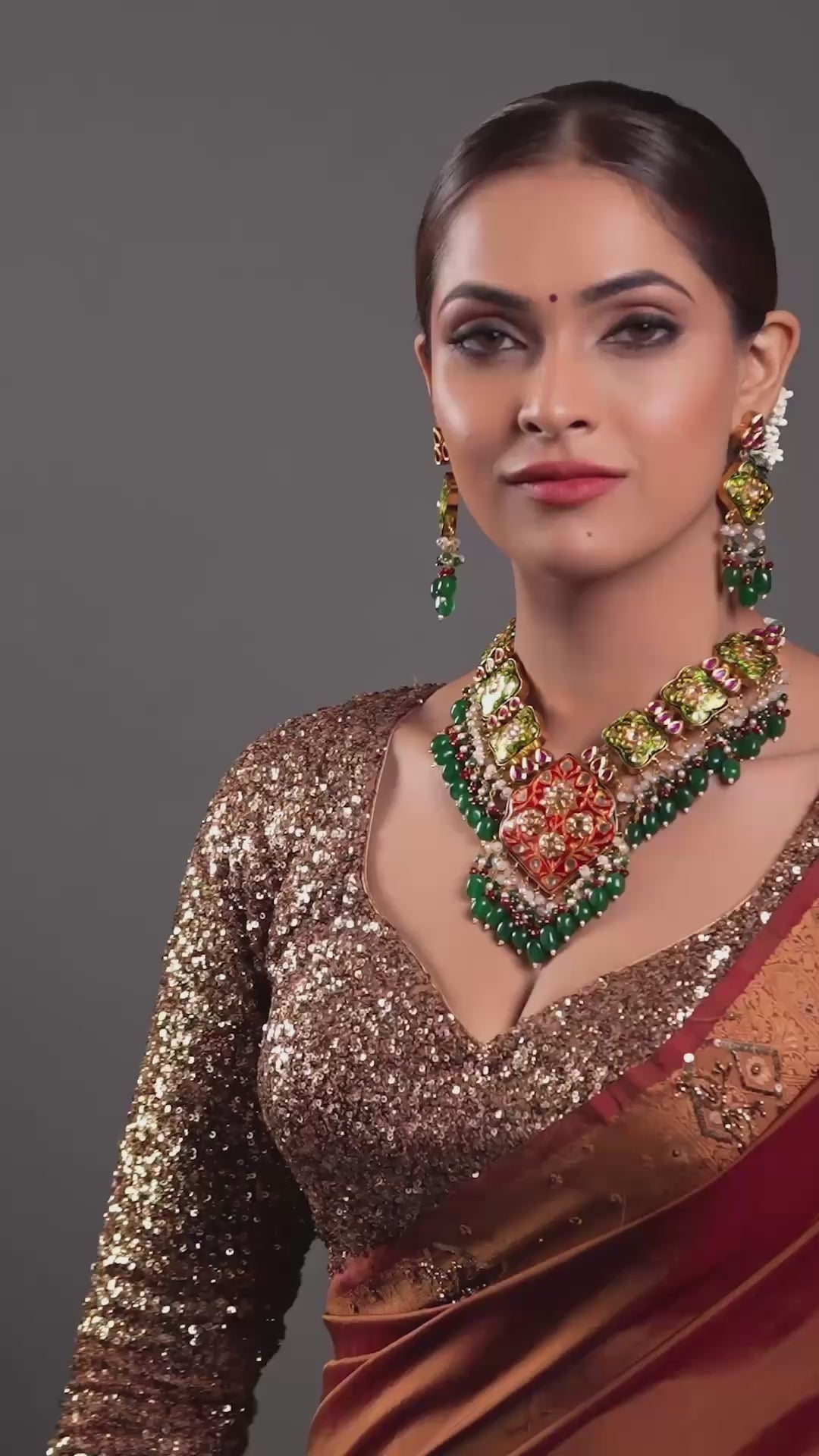 Maroon Meenakari with Green Drops Kundan Bridal Necklace