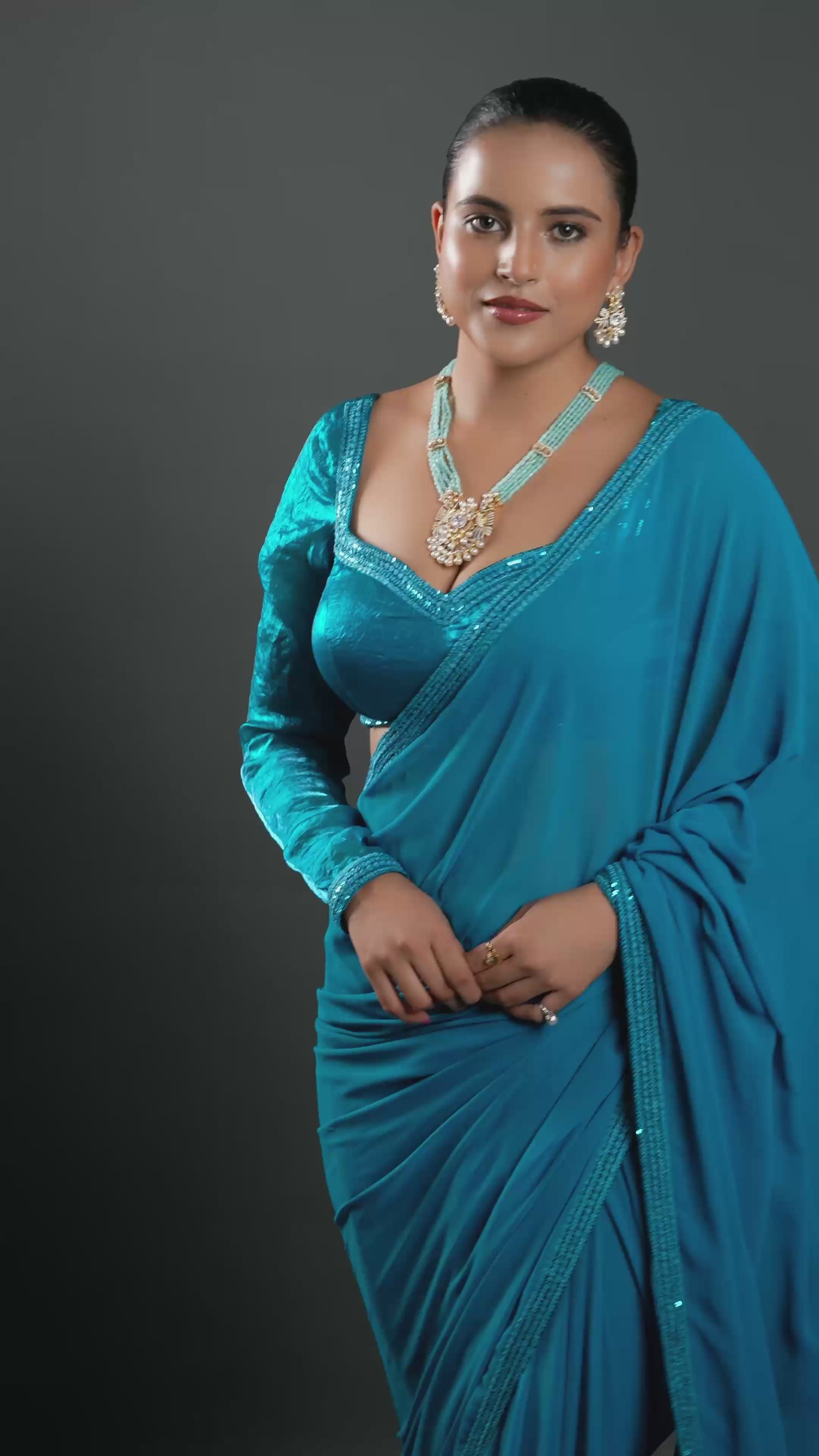 Sky Blue Stone Studded Floral Necklace