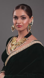 Gold Plated Kundan Polki Beads Bridal Choker Necklace & Jhumka