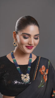 Two Tone Gold Finish Blue Stone Mala Necklace
