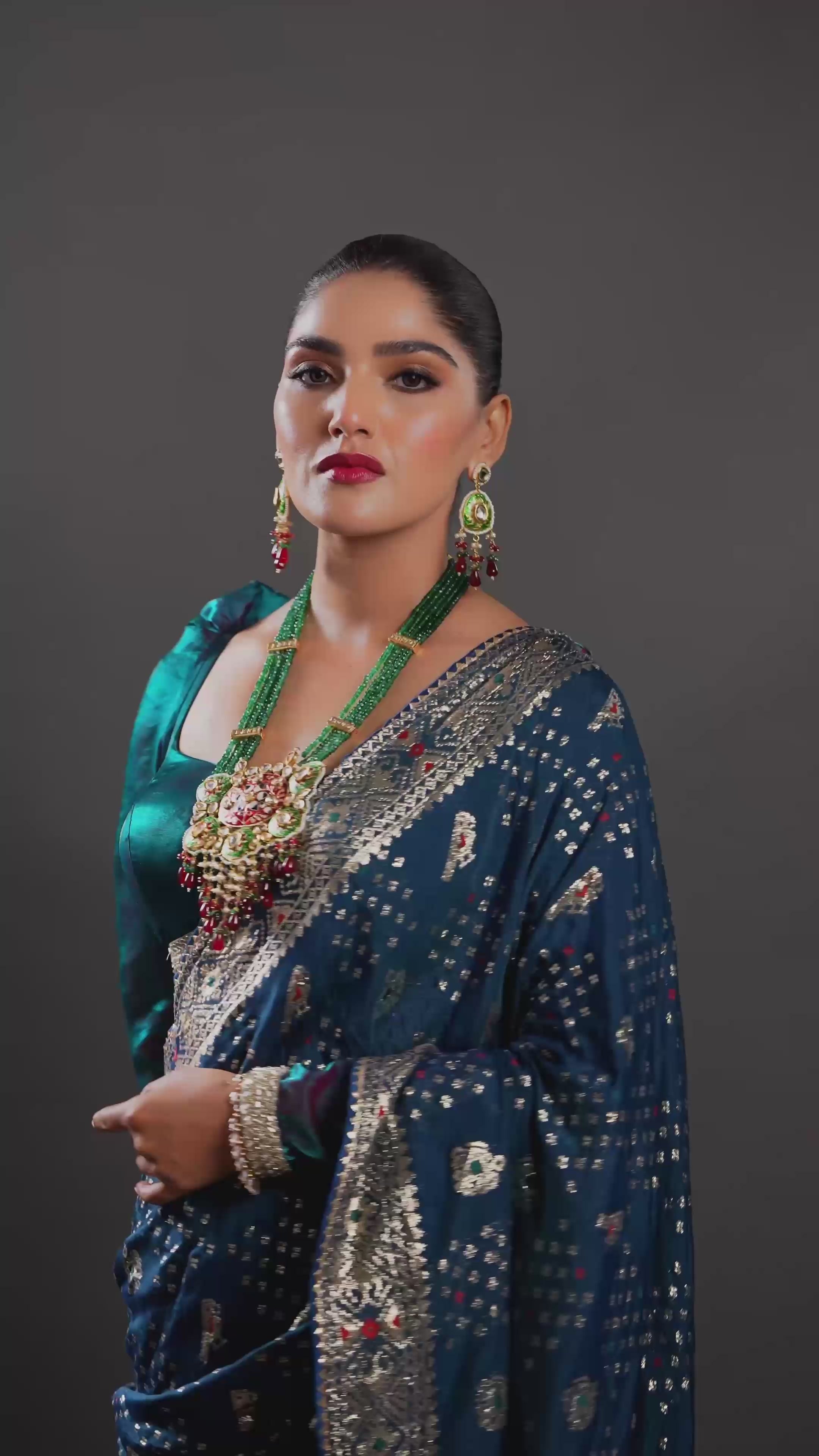 Rajasthani Long Meenakari Beautiful 5 Layers Green Crystal Necklace
