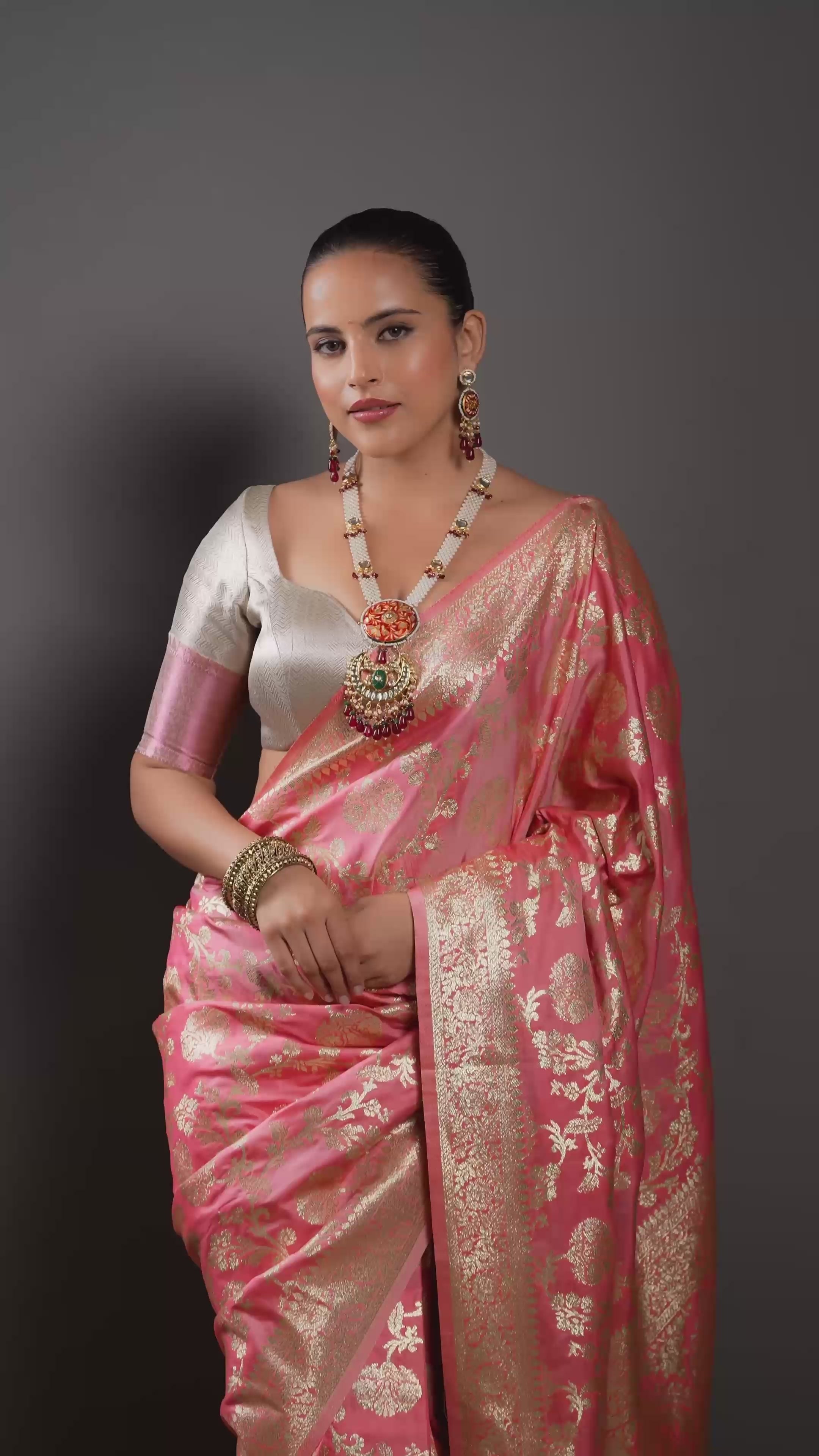 Orange Meenakari with Pearl Strings Kundan Necklace