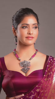 Red Multilayer Oxidized Lord Krishna Necklace