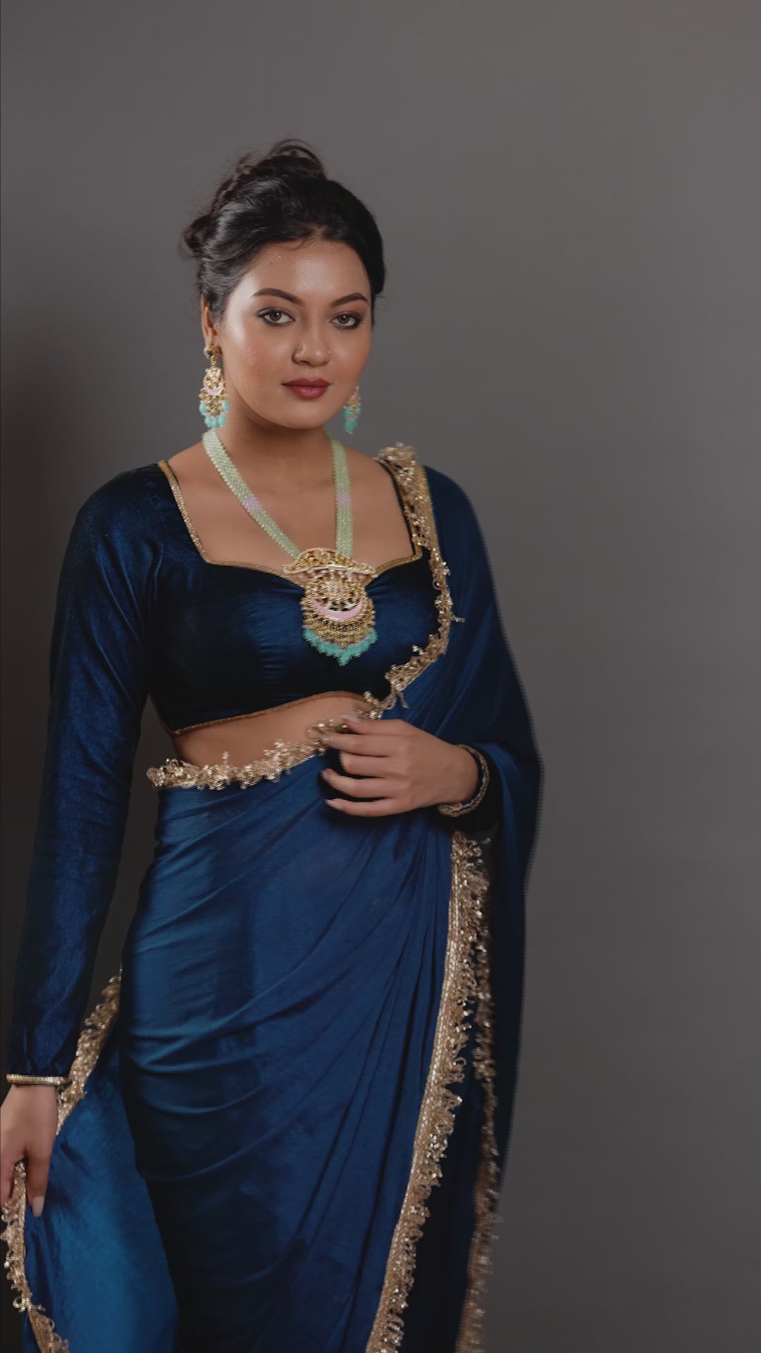 The Crescent Mint & Blush Meenakari Long Drop Necklace
