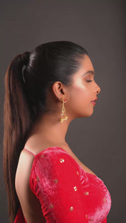 Carnelian Stone Studded Floral Branch Earrings