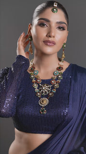 Gold Finish Kundan & Multi-Colored Stone Necklace with Maang Tika