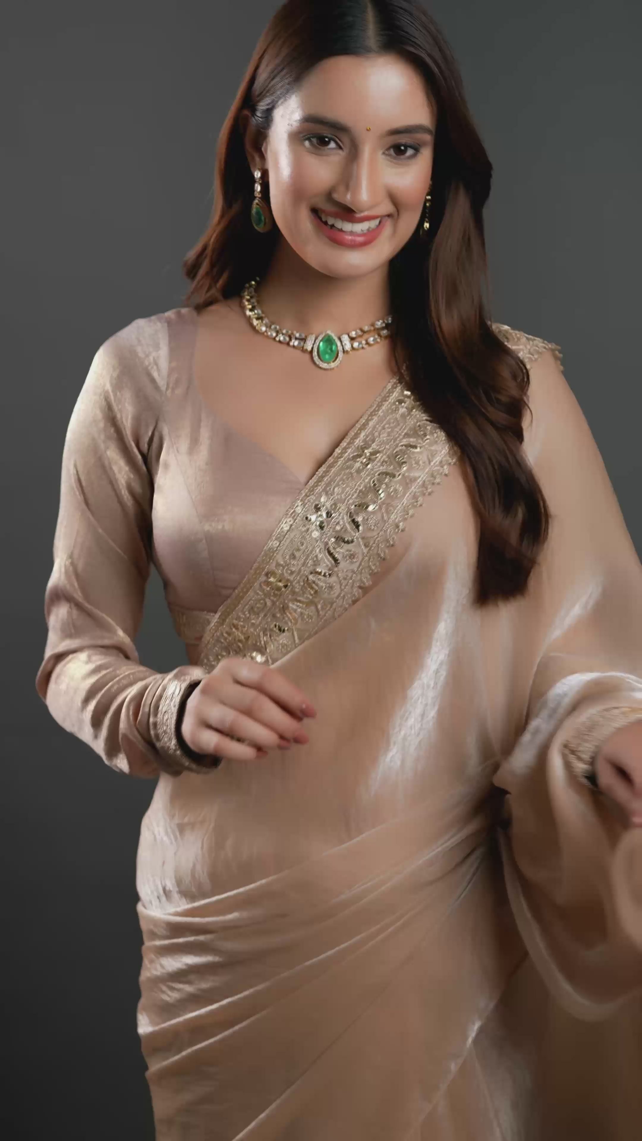 Gold-Plated Kundan-Studded Emerald Stone Long Necklace
