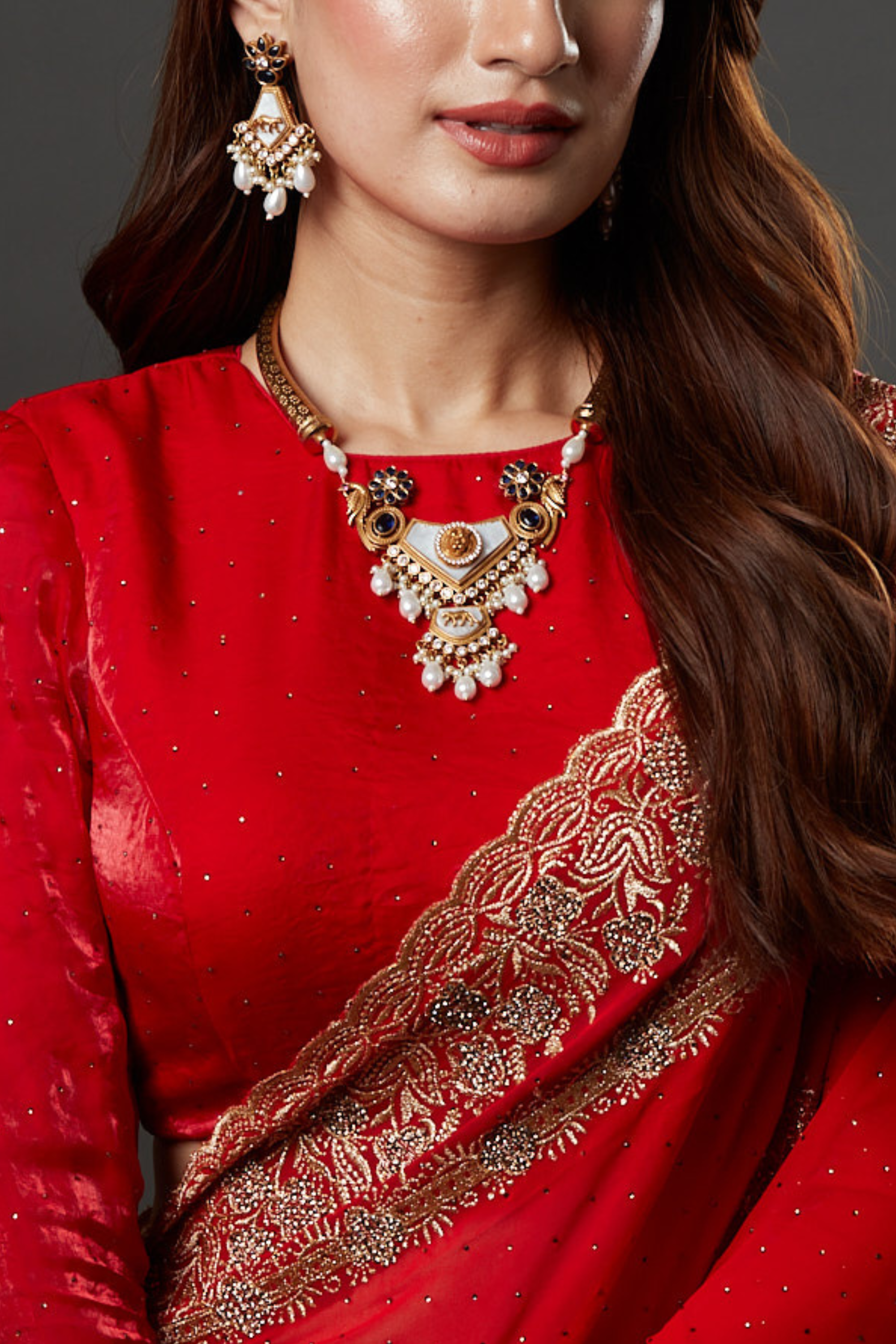 Tiger Emblem Polki Fusion Gold Plated Meenakari Hasli Necklace