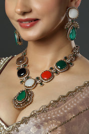 Multicolour Stone Antique Finish Necklace Set