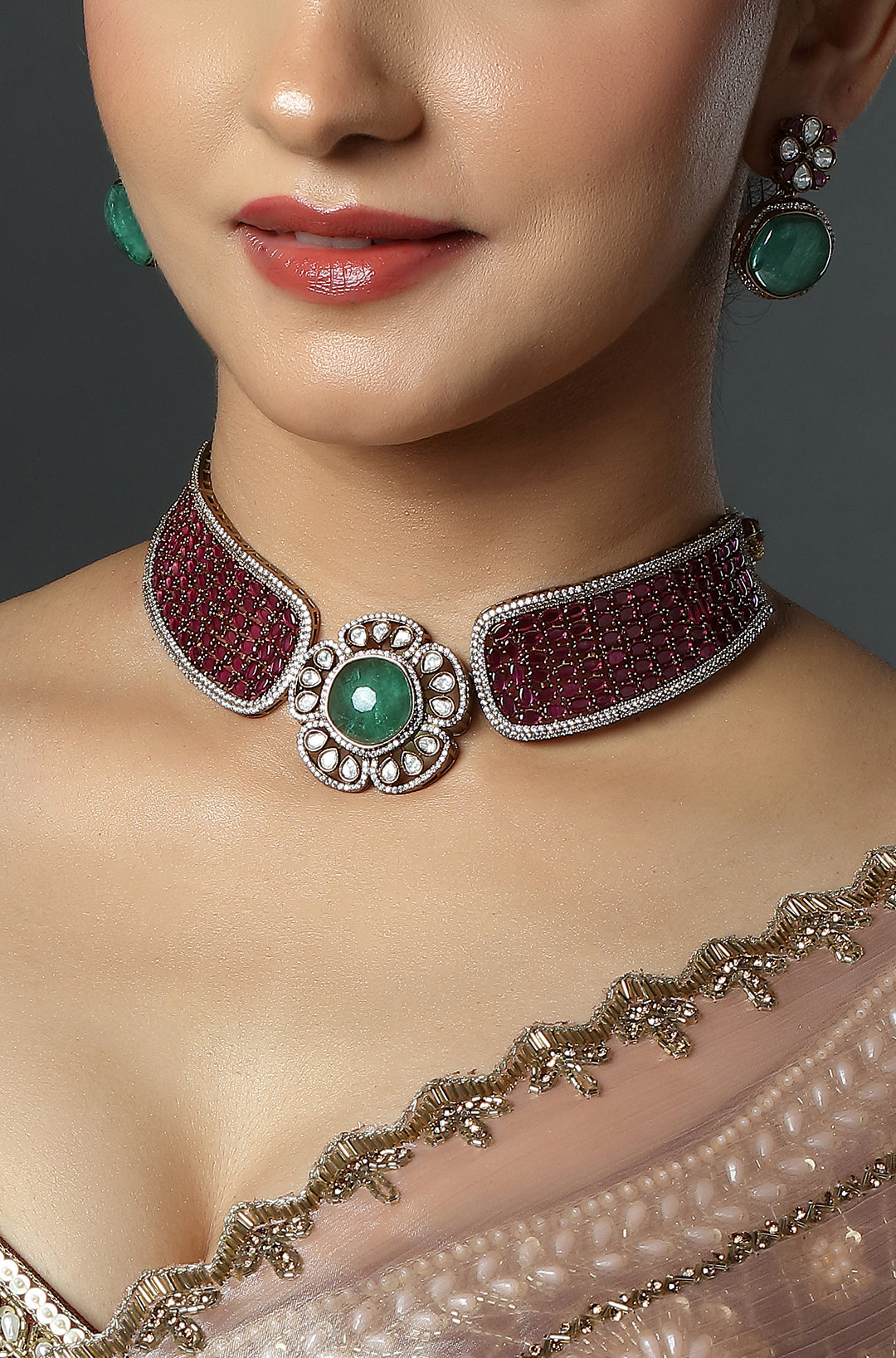 Emerald Tone Statement Bridal Necklace Set