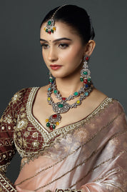 Green Stone Layered Statement Necklace Set