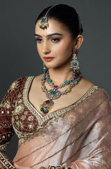 Green Stone Layered Statement Necklace Set