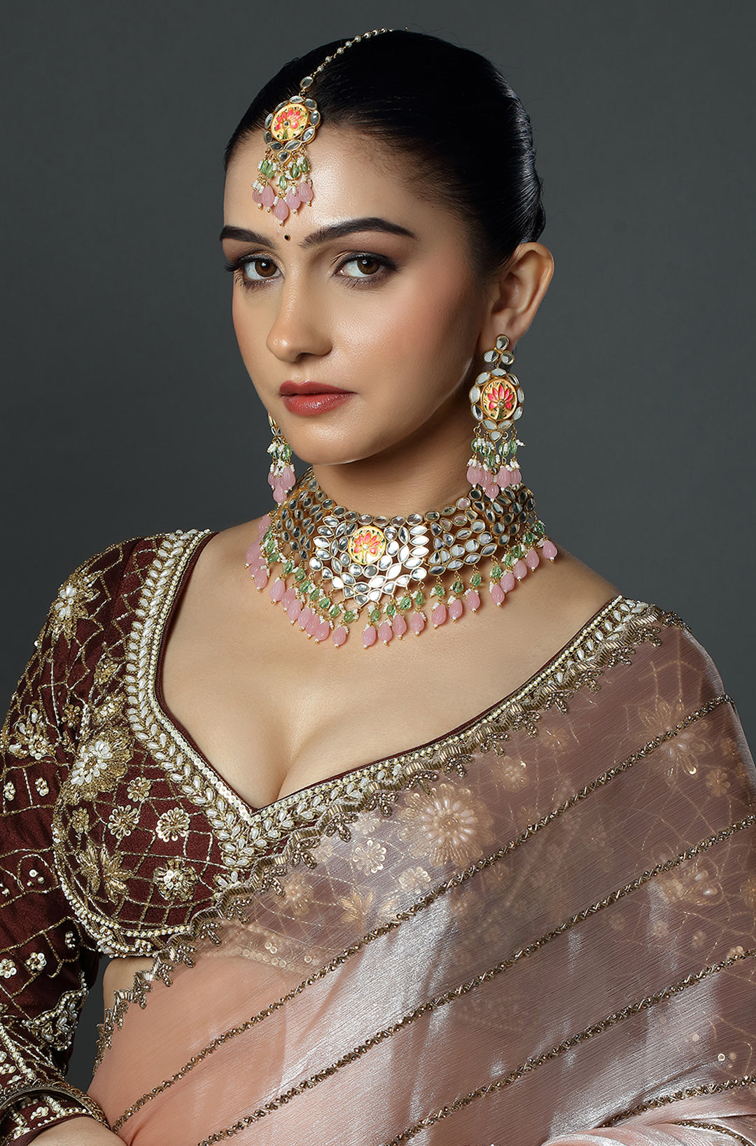 Blush Pink Kundan Bridal Choker Set