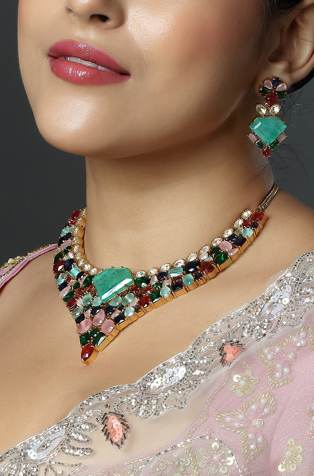 Emerald Green Contemporary Necklace Set