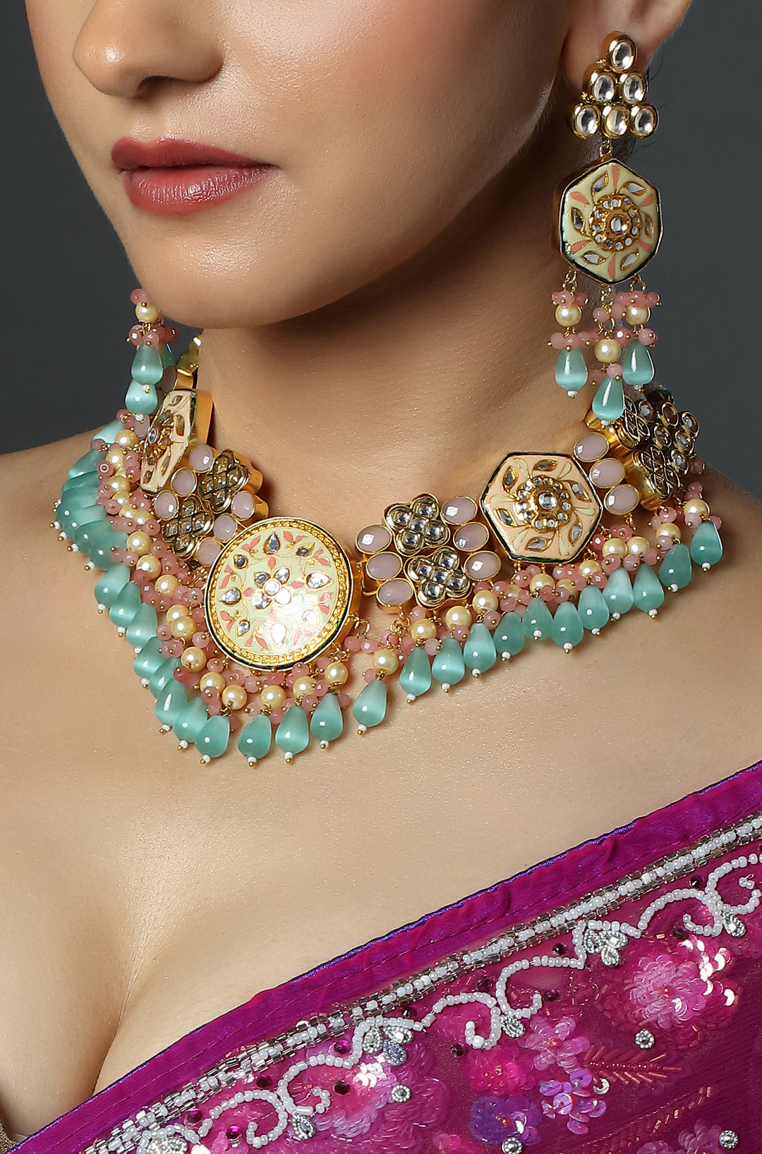 Pastel Kundan Bridal Necklace Set