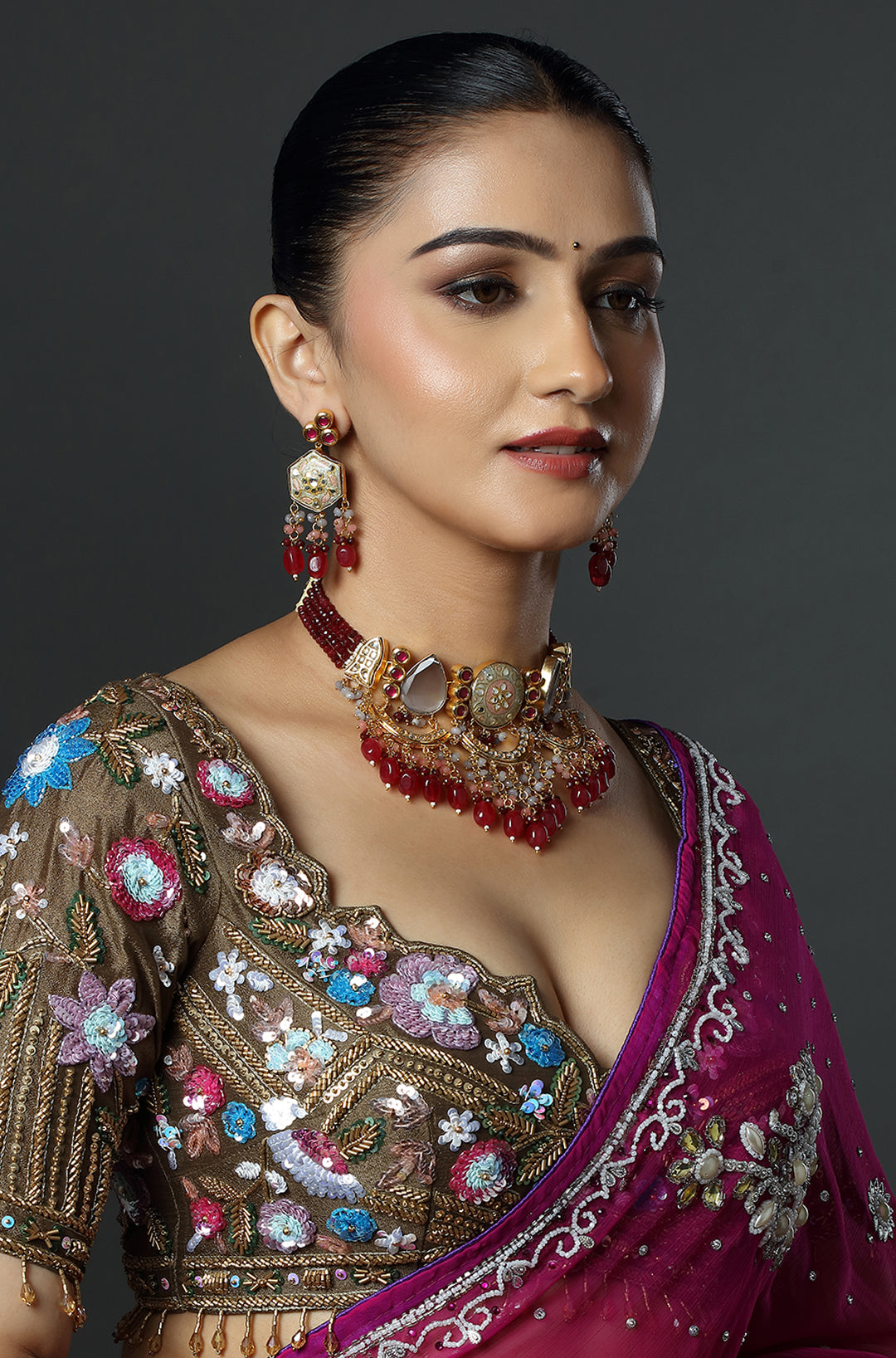 Ruby Beaded Traditional Choker Set