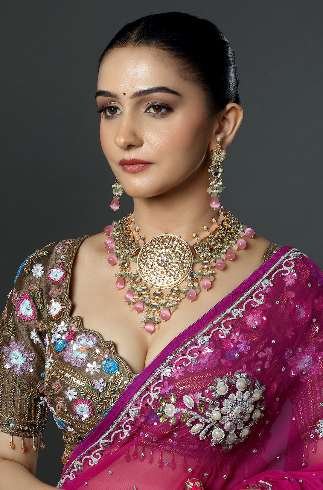 Pink Drop Kundan Statement Necklace