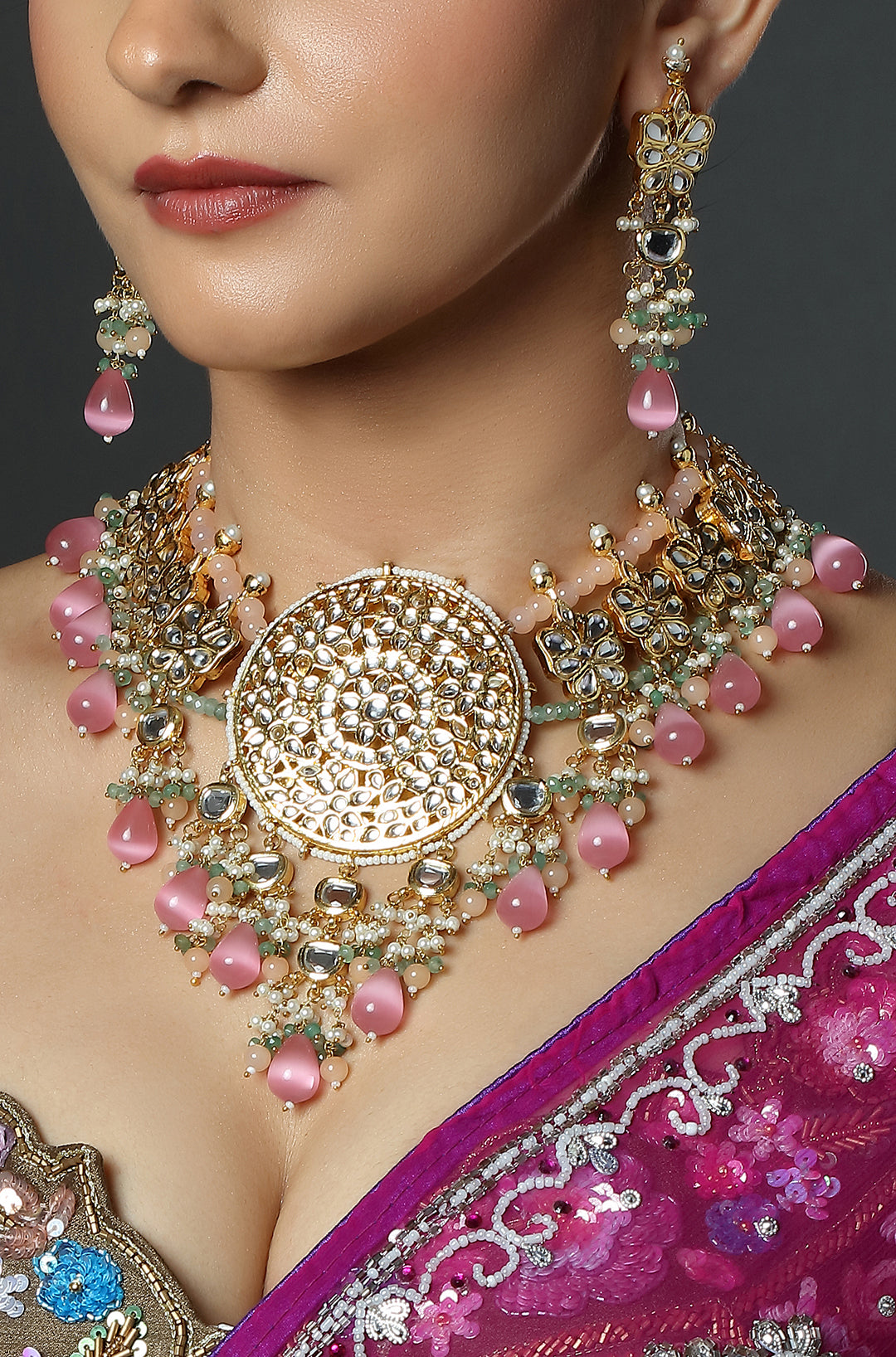 Pink Drop Kundan Statement Necklace