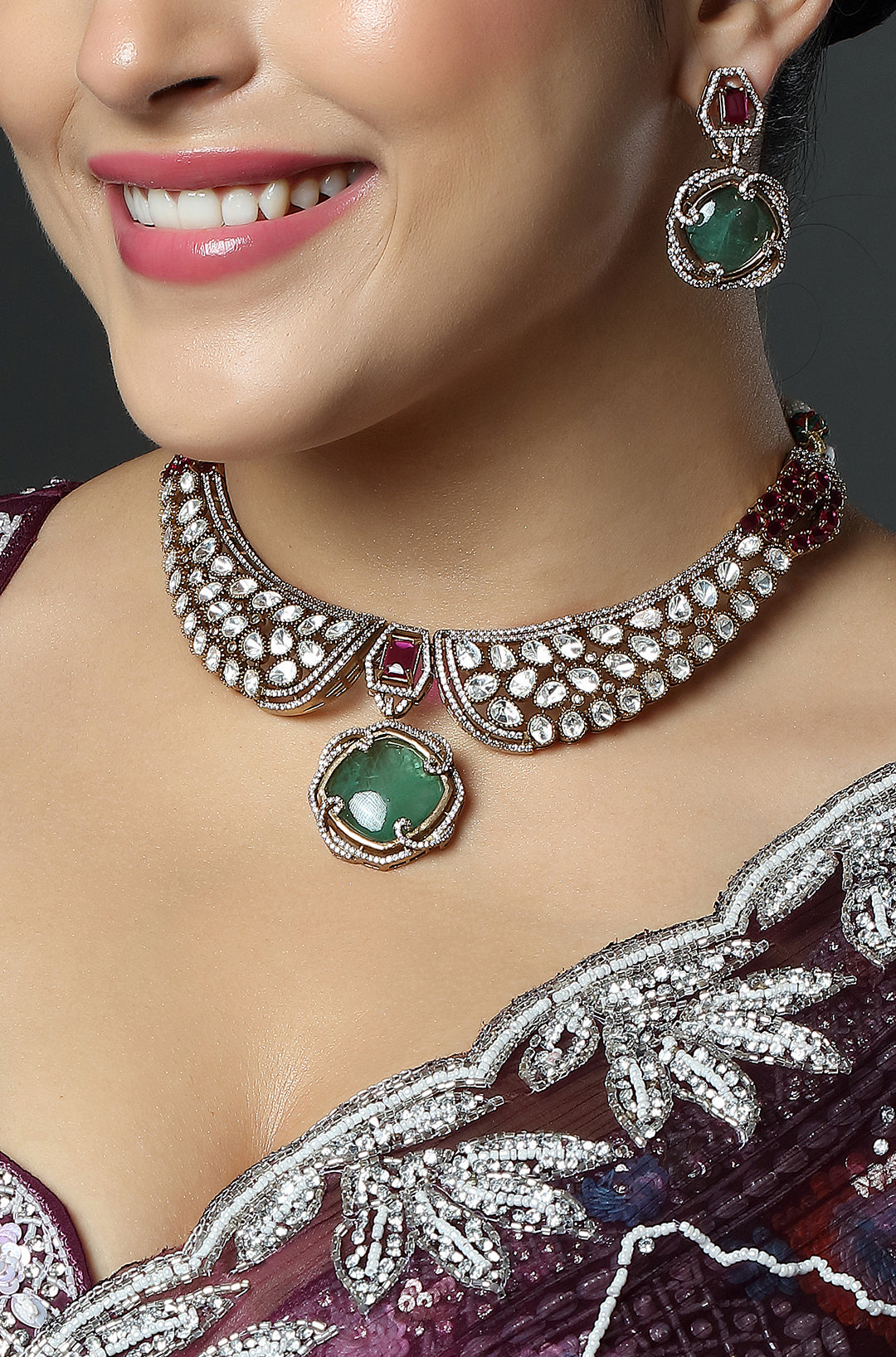 Emerald Accent Designer Choker Set