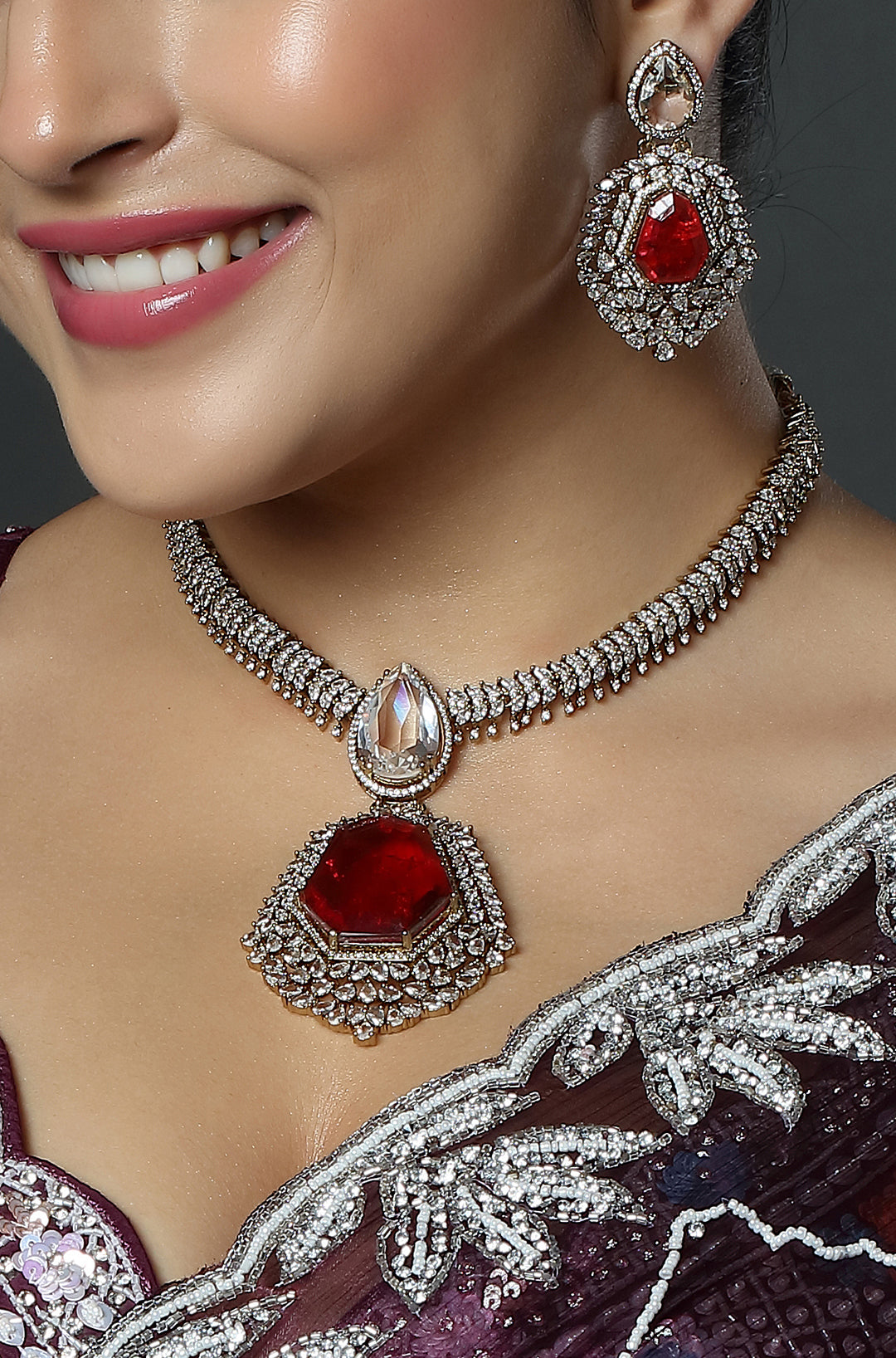 Red Stone Bridal Necklace Set