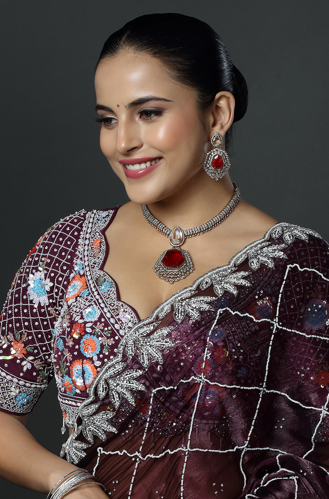 Red Stone Bridal Necklace Set