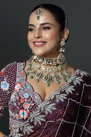 Kundan Choker with Green Bead Accents