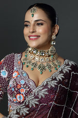 Kundan Choker with Green Bead Accents