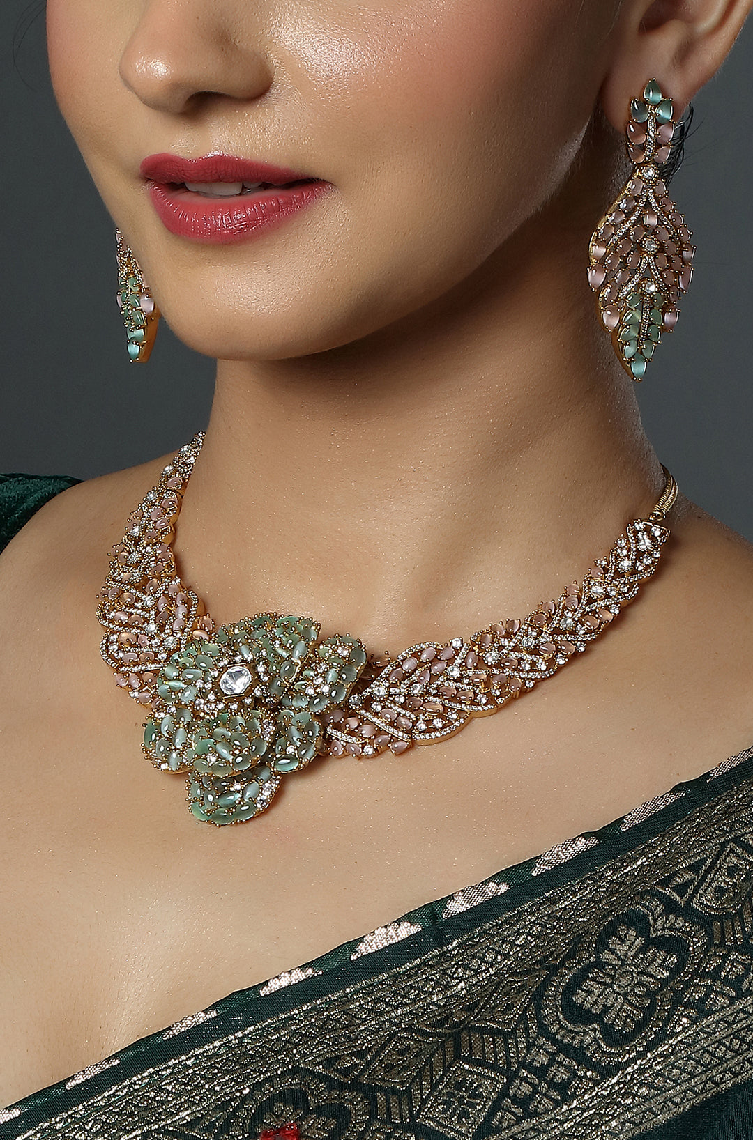 Multi-Line Kundan Choker with Green Drops