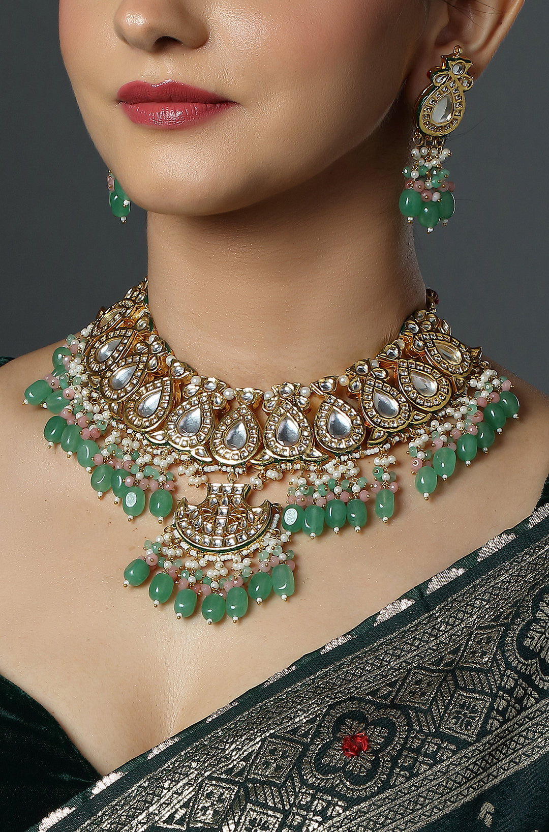 Emerald Drop Kundan Necklace Set